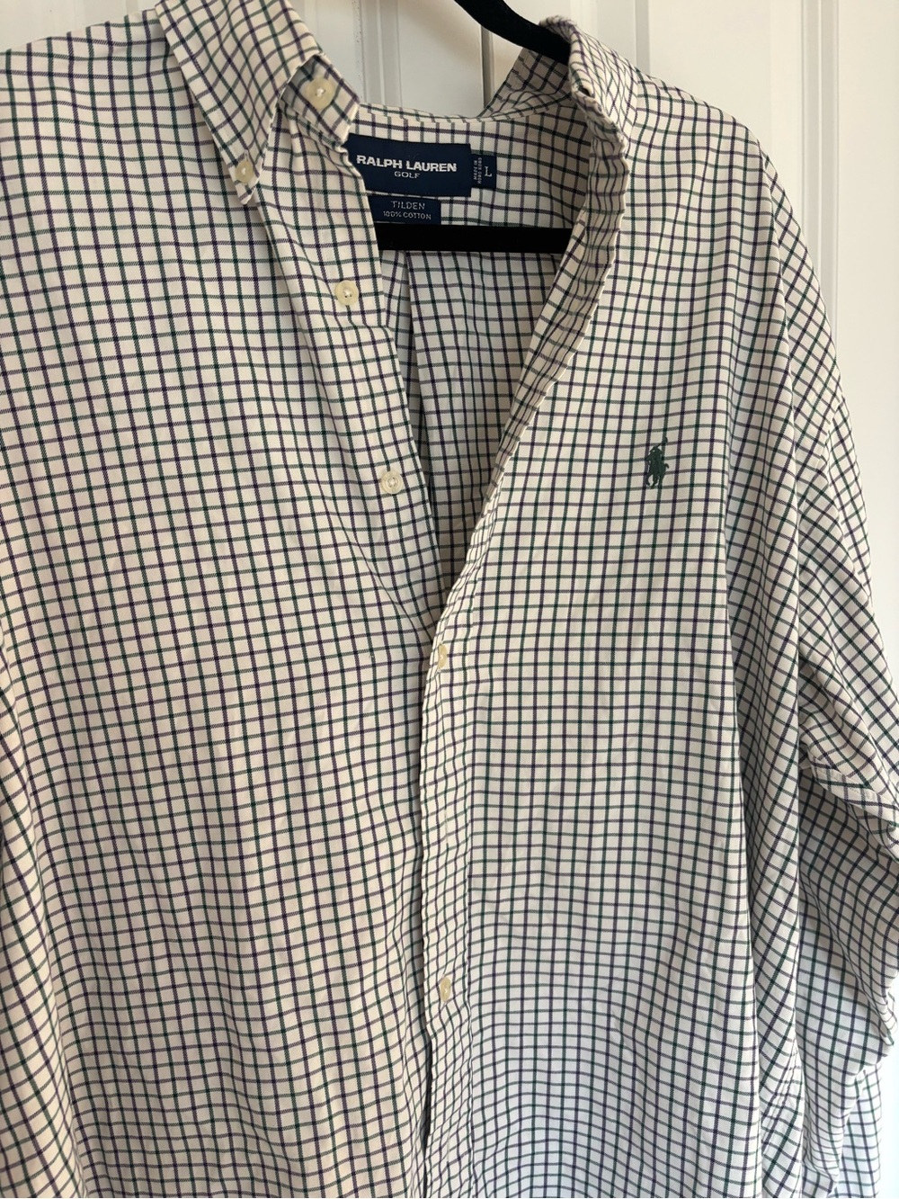 Ralph Lauren Golf Tilden Men’s L Button Down Shirt 100% Cotton Plaid Check Pony - Picture 4 of 7